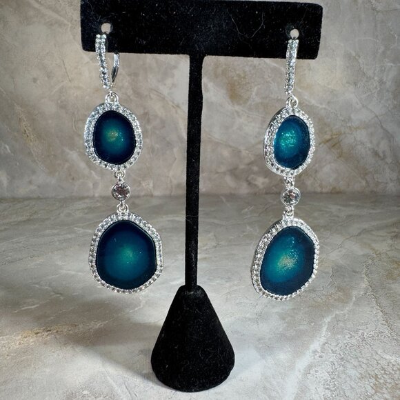 Avon Jewelry - Avon Faux blue geode rhinestone Drop Earrings Silver Plating Magical stunning